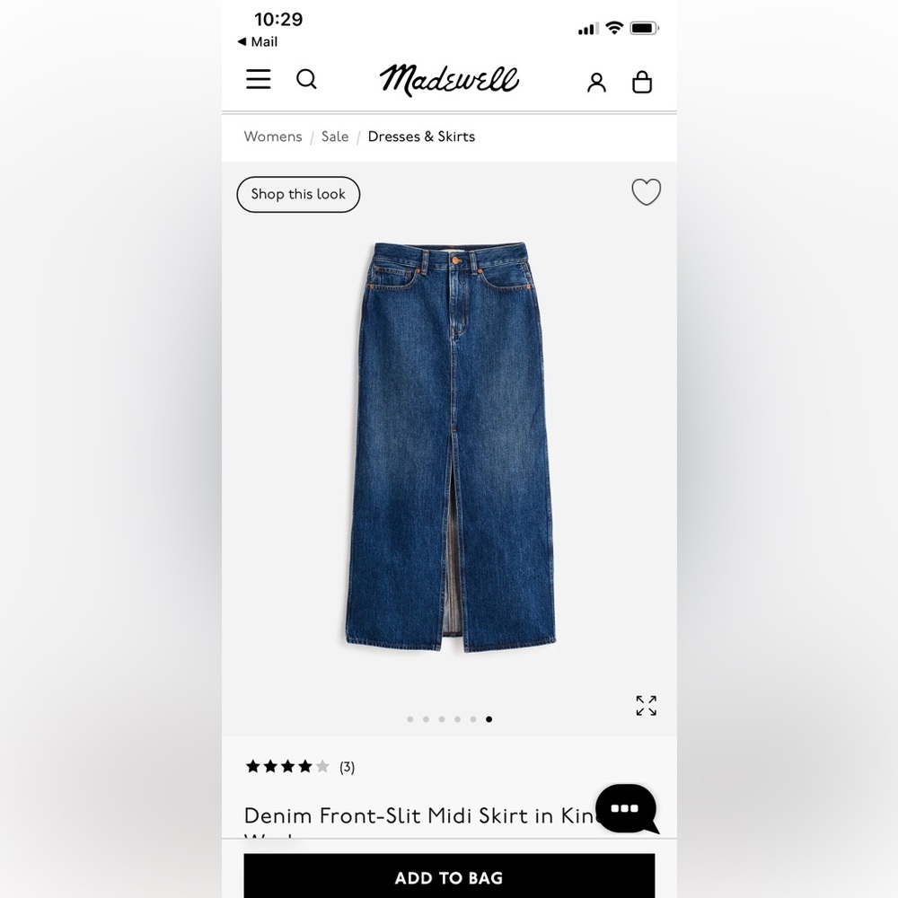 Madewell full Length denim skirt with split from size 31